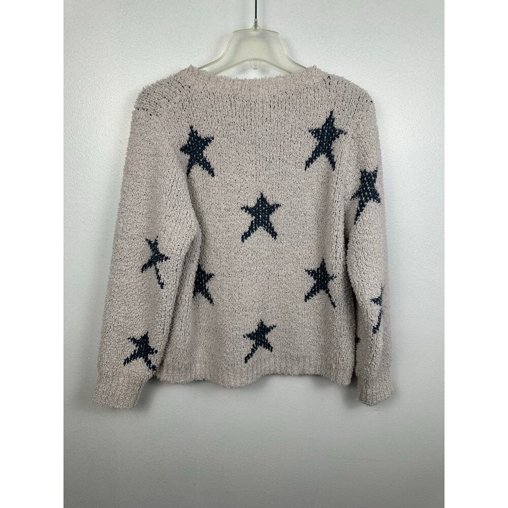 POL Cozy Popcorn Knit Star Sweater Fuzzy Plush Crewneck Pink Navy Size small - Picture 5 of 7